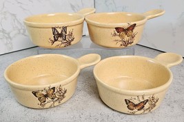 Vintage Treasure Craft Stoneware Set Of 4 Butterfly Soup Bowls with Handle - $24.99