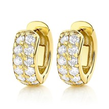 1.00 Ct Cubic Zirconia Hoop Huggie 14k Yellow Gold Plated Earrings 2 Row Elegant - £36.76 GBP