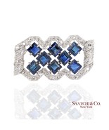 Platinum Diamond Sapphire Brooch Womens Vintage Art Deco Royalcore Estate - $3,009.60