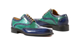 Oxford Two Tone Blue Premium Leather Wingtip Brogue Handmade Men&#39;s Dress Shoes - £110.00 GBP