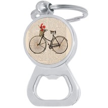 Bicycle Flowers Bottle Opener Keychain - Metal Beer Bar Tool Key Ring - £8.66 GBP