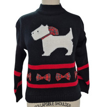 Vtg 80s Cristina 3D White Scotty Dog Intarsia 100% Acrylic Black Sweater... - $1,127.54 MXN