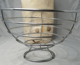 Wire Stainless Steel Fruit Bread Basket Pedestal 6.25&quot; Tall 9.5&quot; Wide - £7.72 GBP