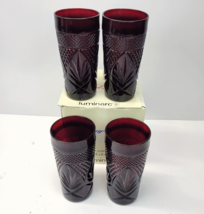 An item in the Pottery & Glass category: Ruby Red LUMINARC PULSAR Water Glasses Tumblers Coolers 14.5 oz Set of 4 NEW