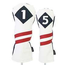Majek Golf 1 &amp; 5 Driver &amp; Wood Headcover White Blue w/ Red Stripe Leather Style - £20.88 GBP