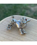 Vintage RHINESTONE DOG Red Gem Eye Poodle BROOCH PIN Silver Tone - $18.00
