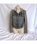 Free People Womens Jean Jacket Blue Gray Waist Length Buttons Hooded Den... - $38.60