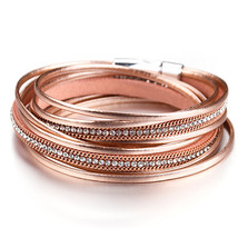 FLASHBUY Rhinestones Leather Bracelets for Women Simple Multilayer Magnet Wrap B - £10.49 GBP