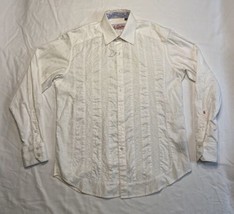 Robert Graham Dress Shirt White Mens Medium Textured Leaf Pattern Dry Cl... - $27.09