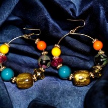 Vintage colorful beaded hoop earrings~exquisite looking very fashionable - $27.72