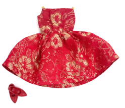 Vintage Ideal Tammy Doll Clothes Fun 'n Formal Red Gold Brocade Dress & Shoes - £25.57 GBP