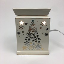 Square Tabletop Plugin Candle Warmer Christmas Tree Stars Gold Silver Me... - $18.69