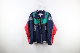 Vtg 90s Streetwear Womens Large Color Block Lined Full Zip Windbreaker Jacket - £35.76 GBP