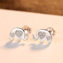 Ear Studs Love Korean Style S925 Silver Earrings Heart-Shaped Zircon Elephant Ex - £12.76 GBP