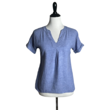 Vineyard Vines Womens Top Blue Short Sleeve V Neck Linen Blend Blouse Size 00 - £14.00 GBP