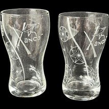 Xango Juice Shot Glasses Pair Lot Of Two Etched Woman In Hat Decoration ... - $9.50