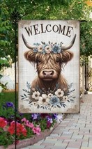 Welcome Scottish Highland Cow Blue Double Sided Garden Flag ~ 12&quot; x 18&quot; ... - £9.51 GBP