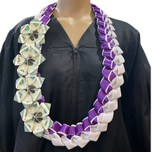 Graduation Party Money Lei Flower Bills Purple &amp; White Four Braided Ribbons - $69.30