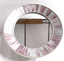 Mosaic Glass Round Tabletop/Wall Vanity Bathroom Mirror Metal Frame Pink... - $22.99