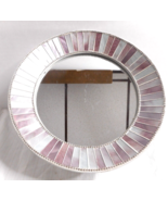 Mosaic Glass Round Tabletop/Wall Vanity Bathroom Mirror Metal Frame Pink... - $22.99