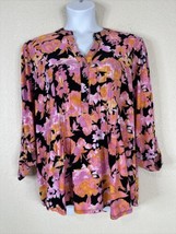 NWT Cocomo Womens Plus Size 2X Blk/Pink Floral Studded V-neck Top 3/4 Sleeve - £22.95 GBP