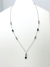 Vintage Wired Floating Necklace Black Onyx And Gray Beads 9.5&quot; - $6.16 CAD
