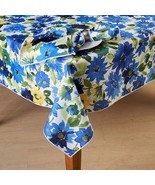 Sunny Blue Floral Tablecloth  60 x 84  Oblong - £24.77 GBP