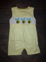 NEW Boutique Bees Baby Boys Yellow Plaid Romper Jumpsuit Shortalls Overalls - £13.61 GBP