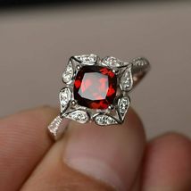 1.80Ct Cushion Cut Red Garnet Engagement Wedding Ring 14k White Gold Finish - £64.51 GBP