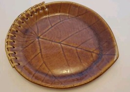 Ceramic and wicker leaf shape serving dish 9&quot; X 7.5&quot; Brown Ceramic Leaf Plate. - $8.90