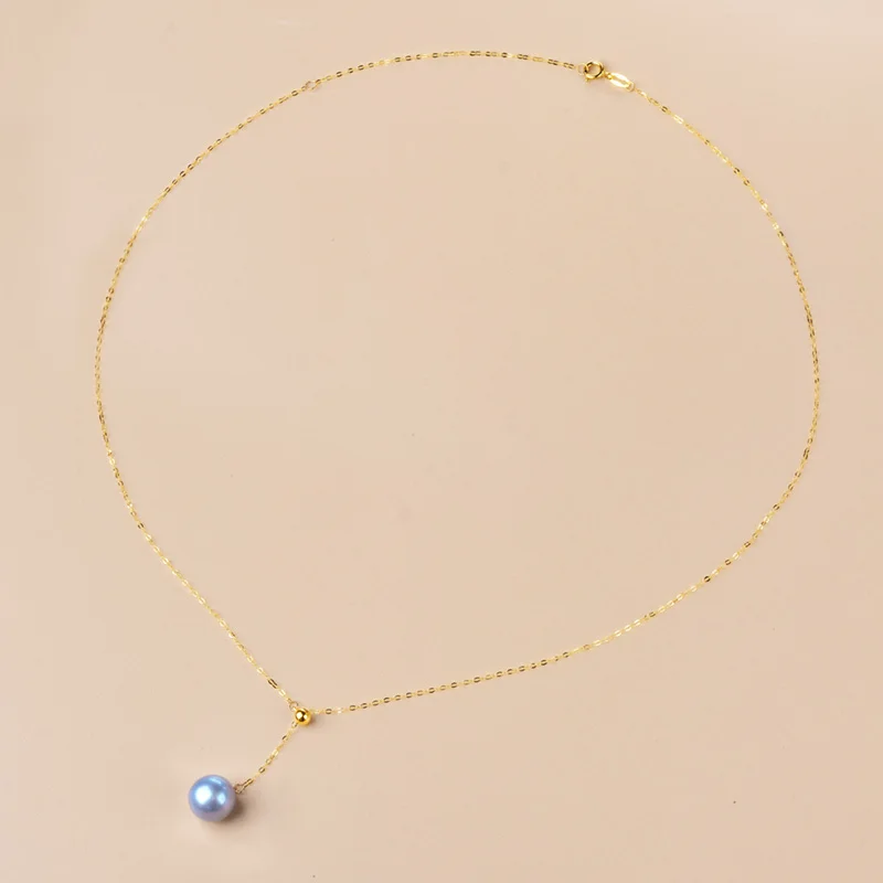 NYMPH New Fine Jewelry 18K Gold Necklace Pendnat Natural Purple Sea Water Pearl - £65.00 GBP