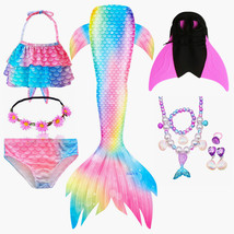 NEW Arrival Rainbow Pink Mermaid Tail Swimsuit with Fin for Kids Bathing Suit - £31.96 GBP