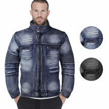 Contender Men&#39;s Distressed Multi Pocket Zip Up Cotton Denim Jean Jacket ... - £28.90 GBP