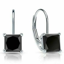 3Ct Lab-Created Princess Cut Black Diamond Leverback Hoop Earrings in 925 Silver - £79.47 GBP