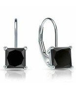 3Ct Lab-Created Princess Cut Black Diamond Leverback Hoop Earrings in 92... - £79.25 GBP