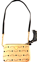 Betsey Johnson Women&#39;s Crossbody Beige White Two Tone Leather  Zipper Tassle - £23.88 GBP