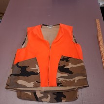 Vintage Clarkfield Hunting Vest Men Large Blaze Orange Camo Zip up Back ... - $20.79 CAD