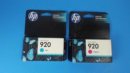 Set of 2 HP 920 Ink Cartridges 1 Cyan CH634AN 1 Magenta CH635AN New Sealed - £9.56 GBP