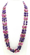 Vintage Multi-Strand Purple &amp; Pink Bead Necklace with Golden Accents - $37.74