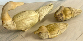 Vintage Handmade Corn Husk Swan Duck Family  with Carved Wood Heads Figu... - $13.36