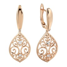 New 585 Rose Gold Natural Zircon Earrings for Women Hollow Flower Ethnic Bride D - £10.08 GBP