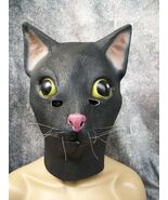 Black Cat Overhead Latex Costume Mask Witch&#39;s Midnight Kitty Feline Alle... - €20,34 EUR