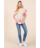 Bombom Floral Print T-Shirt Women’s Casual Short Sleeve Top Soft Stretch... - $29.99