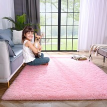 Super Soft Fluffy Fuzzy Rug For Bedroom, Pink Furry Shag Rug 3X5, Plush Carpet - £27.31 GBP