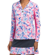 Nwt Ladies Stella Parker Pink &amp; Blue Floral Long Sleeve Mock Golf Shirt - L - £31.89 GBP