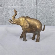 Vintage Solid Brass Elephant Figurine With It&#39;s Trunk Up Decor 5&quot;Tall, 5&quot; Long - £17.06 GBP