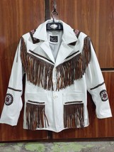 American White Real Leather Jacket Handmade Indian Beads Soft Buckskin Hide - £71.17 GBP+