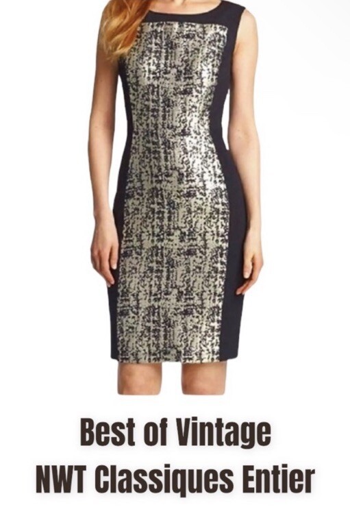 $328 Classiques Entier Metallic Jacquard Dress 8 Medium Black Gold Shimm... - £110.76 GBP