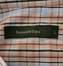 Ermenegildo Zegna Shirt Mens L Blue Plaid Long Sleeve Button Up Italy - $29.65