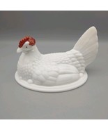 VTG Westmoreland  White Milk Glass Hen on Nest Red Comb and Eyes Split T... - $15.24 CAD